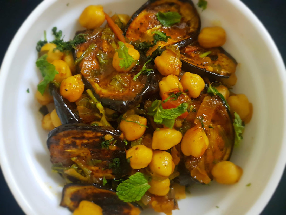 Eggplant Indian Recipe – Quick and Tasty Grilled Eggplants and Chickpea Stew